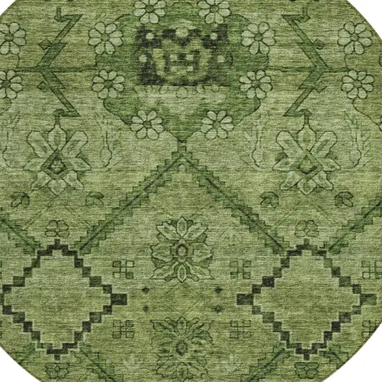 8' Olive Green Fern Green And Artichoke Green Round Floral Washable Indoor Outdoor Area Rug Photo 4