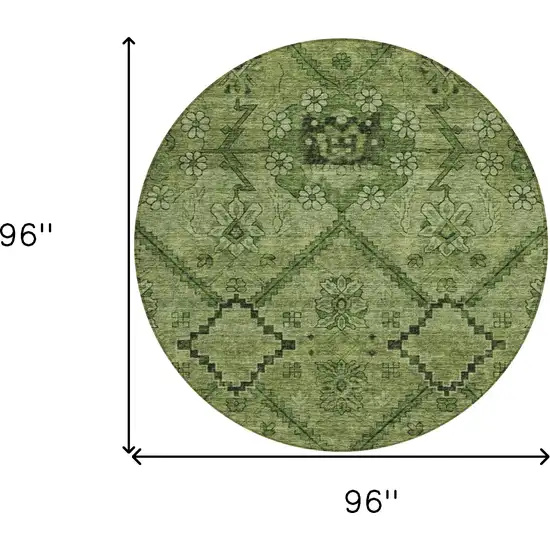 8' Olive Green Fern Green And Artichoke Green Round Floral Washable Indoor Outdoor Area Rug Photo 3