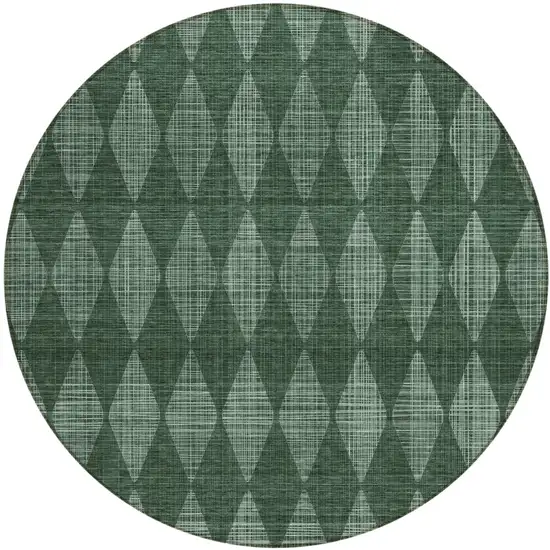 8' Olive Green Round Geometric Washable Indoor Outdoor Area Rug Photo 2