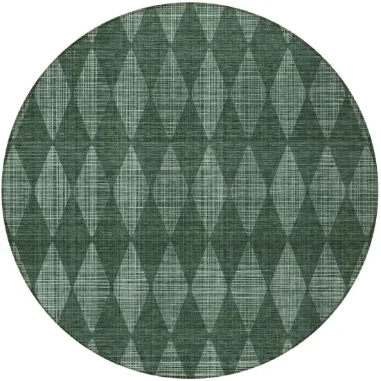 8' Olive Green Round Geometric Washable Indoor Outdoor Area Rug Photo 4