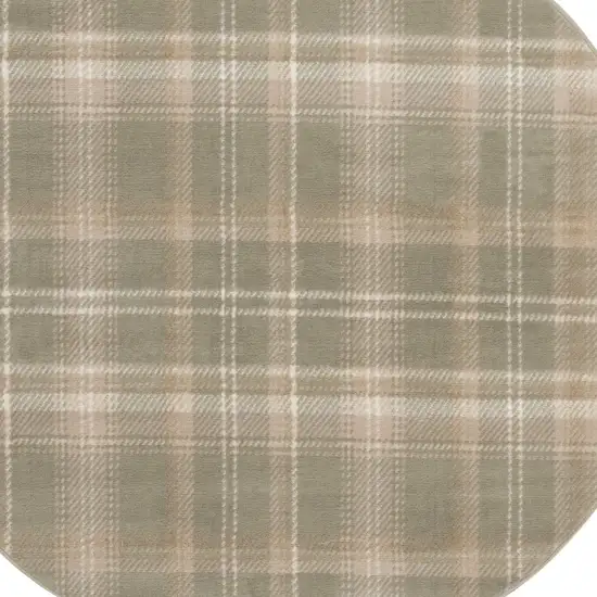 4' Olive Green and Ivory Plaid Round Rug Photo 6