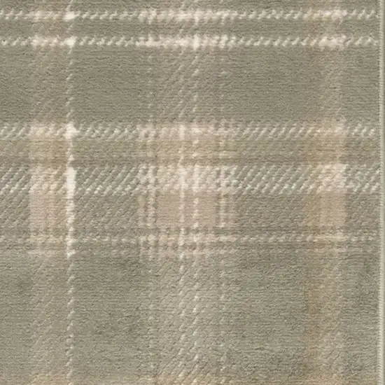 10' Olive Green and Ivory Plaid Runner Rug Photo 6