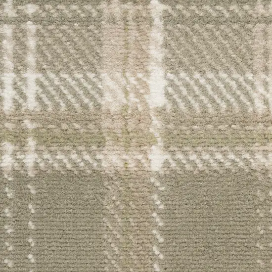 10' Olive Green and Ivory Plaid Runner Rug Photo 9