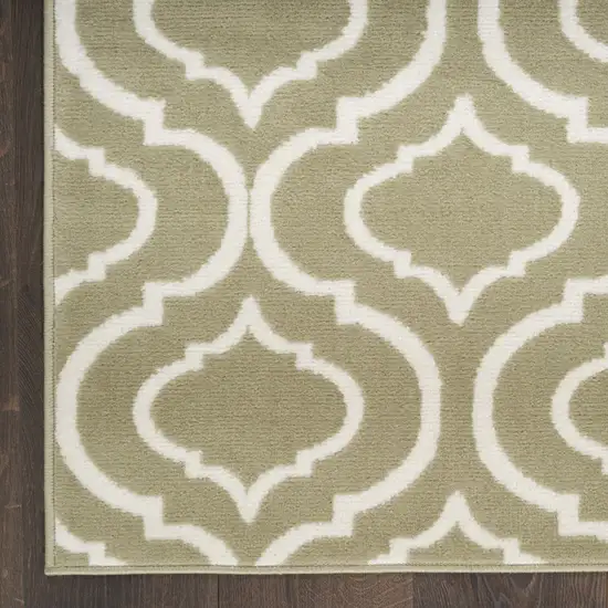 7' Olive Green and Ivory Trellis Non Skid Runner Rug Photo 4