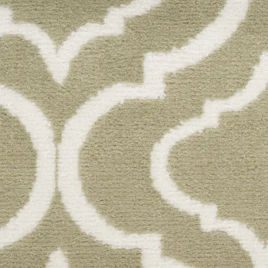 7' Olive Green and Ivory Trellis Non Skid Runner Rug Photo 9