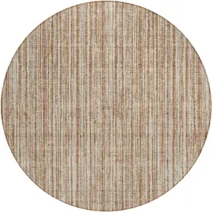 Photo of 8' Orange And Beige Round Striped Washable Indoor Outdoor Area Rug