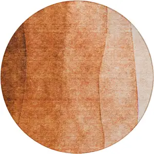 Photo of 8' Orange And Copper Round Ombre Washable Indoor Outdoor Area Rug