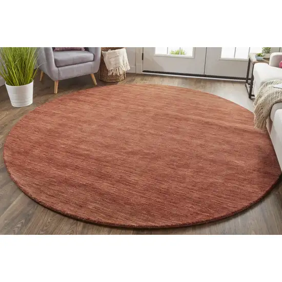 8' Orange And Red Round Wool Hand Woven Stain Resistant Area Rug Photo 4