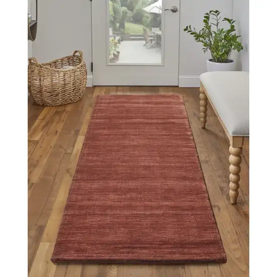 8' Orange And Red Wool Hand Woven Stain Resistant Runner Rug Photo 4