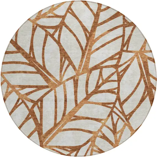 8' Orange Beige And Copper Round Floral Washable Indoor Outdoor Area Rug Photo 1