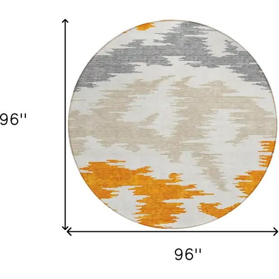 8' Orange Beige And Ivory Round Abstract Washable Indoor Outdoor Area Rug Photo 8