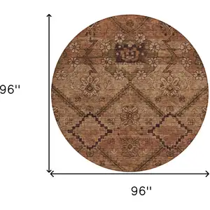 Photo of 8' Orange Copper And Brown Round Floral Washable Indoor Outdoor Area Rug