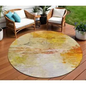 Photo of 8' Orange Copper And Terra Cotta Round Abstract Washable Indoor Outdoor Area Rug