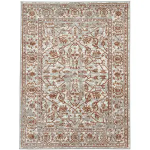 Photo of 10' Orange Floral Power Loom Runner Rug With Fringe