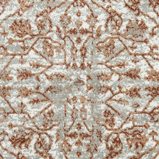 10' Orange Floral Power Loom Runner Rug With Fringe Photo 7