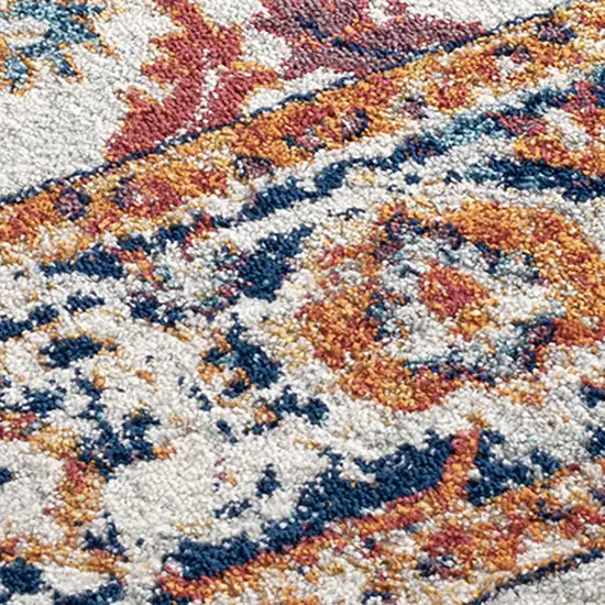 10' Orange Floral Power Loom Runner Rug Photo 5