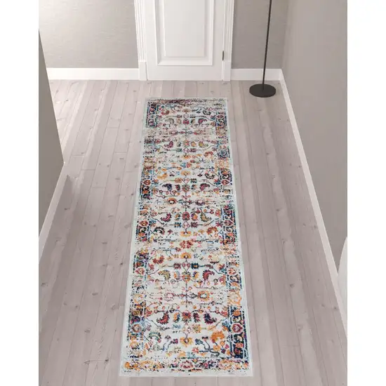 10' Orange Floral Power Loom Runner Rug Photo 3