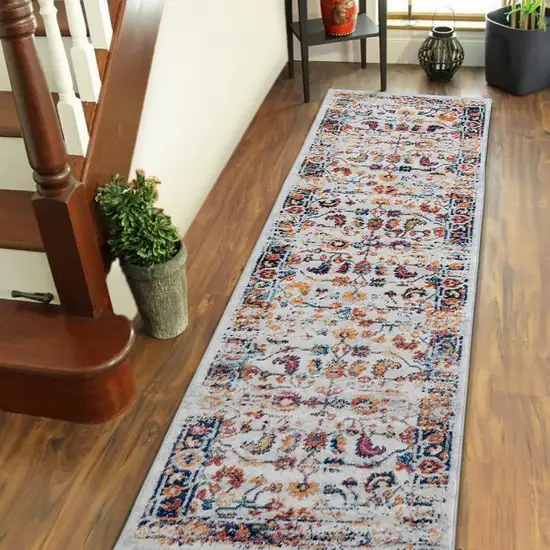 10' Orange Floral Power Loom Runner Rug Photo 6