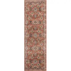 Photo of 10' Orange Floral Power Loom Runner Rug