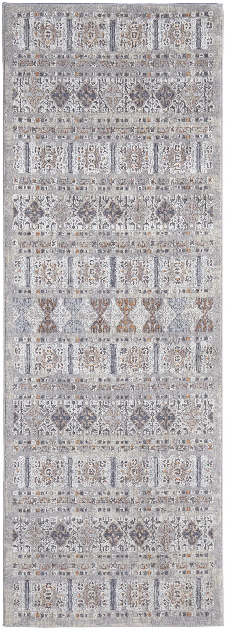 8' Orange Gray And White Geometric Power Loom Distressed Stain Resistant Runner Rug Photo 4