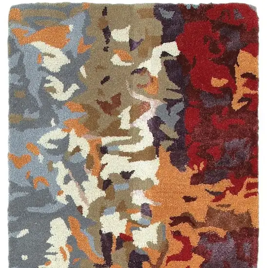 8' Orange Ivory And Teal Abstract Hand Tufted Runner Rug Photo 6