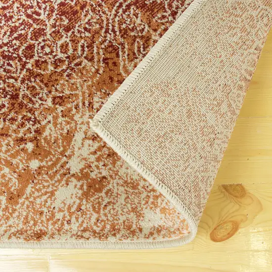 8' Orange Medallion Stain Resistant Runner Rug Photo 3