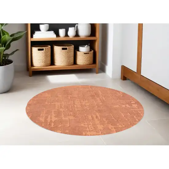 8' Orange Round Abstract Non Skid Area Rug Photo 1