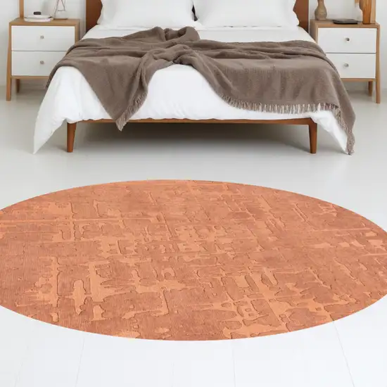 5' Orange Round Abstract Non Skid Area Rug Photo 1