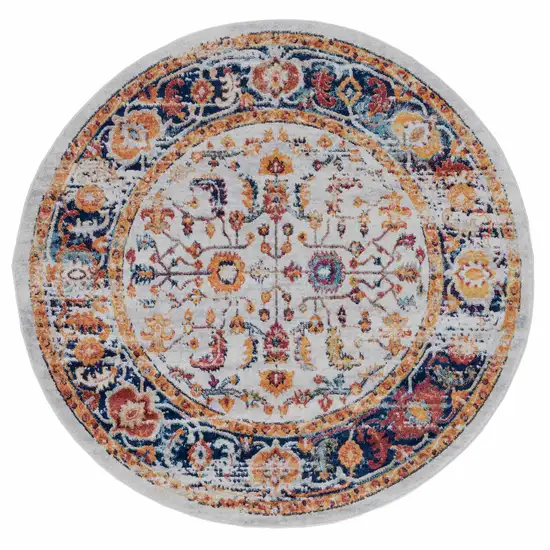 6' Orange Round Floral Power Loom Area Rug Photo 1