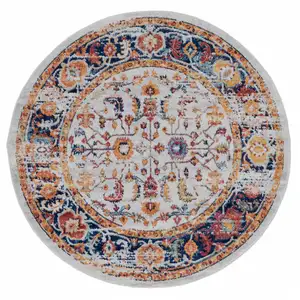 Photo of 6' Orange Round Floral Power Loom Area Rug