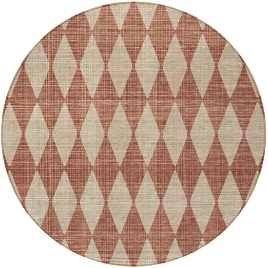 8' Orange And Copper Round Geometric Washable Indoor Outdoor Area Rug Photo 4