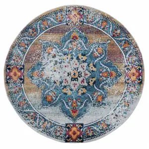 Photo of 6' Orange Round Medallion Power Loom Area Rug