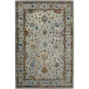 Photo of 8' Orange and Ivory Floral Power Loom Runner Rug