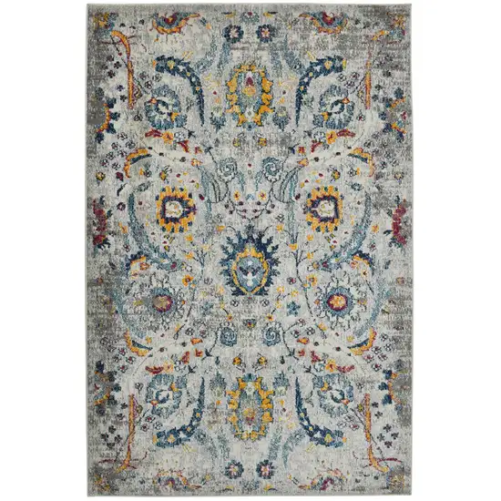 8' Orange and Ivory Floral Power Loom Runner Rug Photo 1