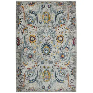 Photo of 8' Orange and Ivory Floral Power Loom Runner Rug