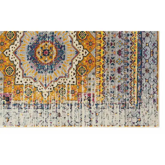 6' Orange and Ivory Medallion Power Loom Runner Rug Photo 2