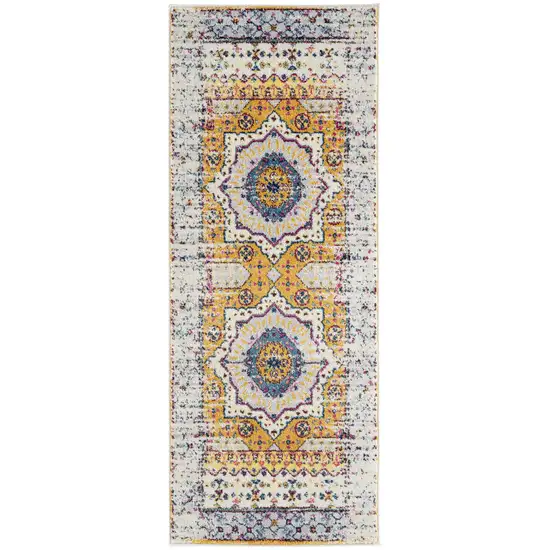 6' Orange and Ivory Medallion Power Loom Runner Rug Photo 1