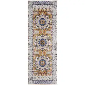 Photo of 7' Orange and Ivory Medallion Power Loom Runner Rug