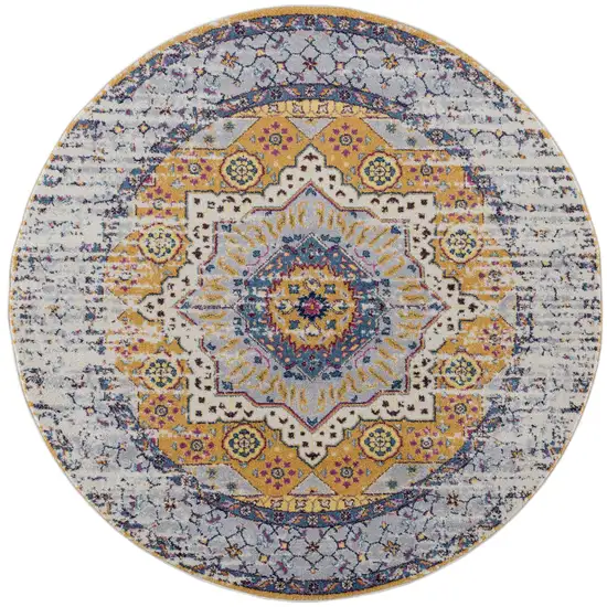 6' Orange and Ivory Round Medallion Power Loom Area Rug Photo 1