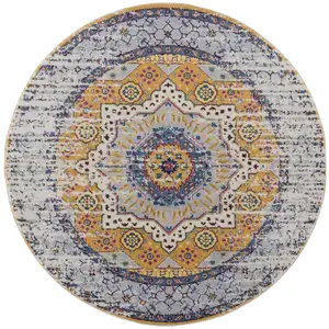 Photo of 6' Orange and Ivory Round Medallion Power Loom Area Rug