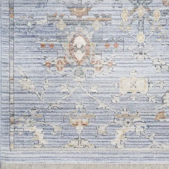 12' Blue and Ivory Oriental Power Loom Distressed Runner Rug Photo 6