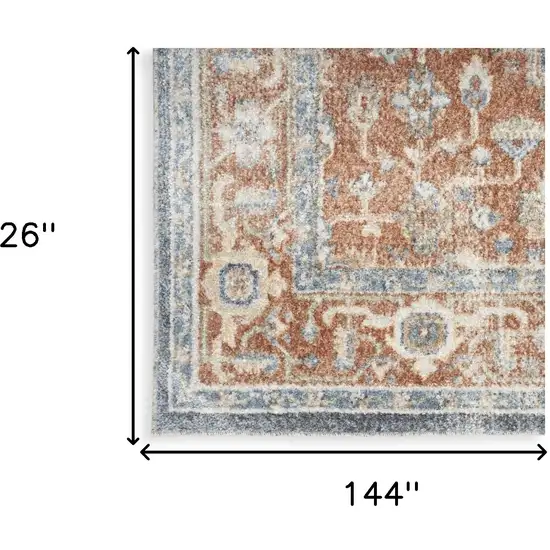 12' Oriental Power Loom Distressed Washable Runner Rug Photo 5