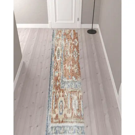 12' Oriental Power Loom Distressed Washable Runner Rug Photo 2