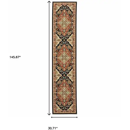 12' Oriental Power Loom Runner Rug With Fringe Photo 9