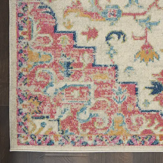 10' Pink and Ivory Oriental Power Loom Runner Rug Photo 3