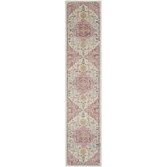 10' Pink and Ivory Oriental Power Loom Runner Rug Photo 1