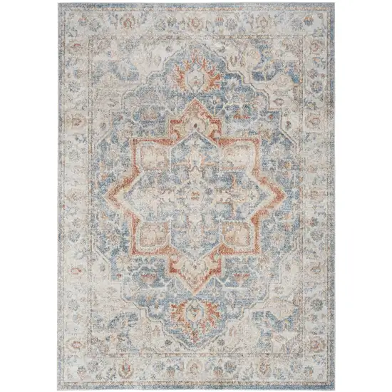 12' Denim Blue Oriental Power Loom Washable Runner Rug Photo 1