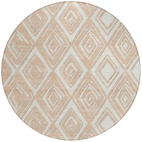 8' Peach And Ivory Round Geometric Washable Indoor Outdoor Area Rug Photo 8