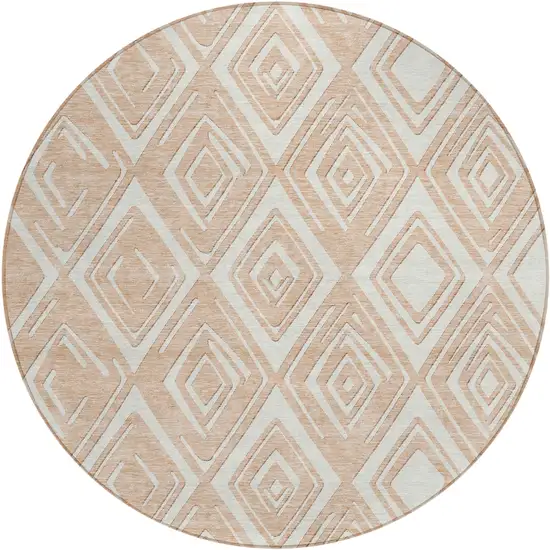 8' Peach And Ivory Round Geometric Washable Indoor Outdoor Area Rug Photo 2