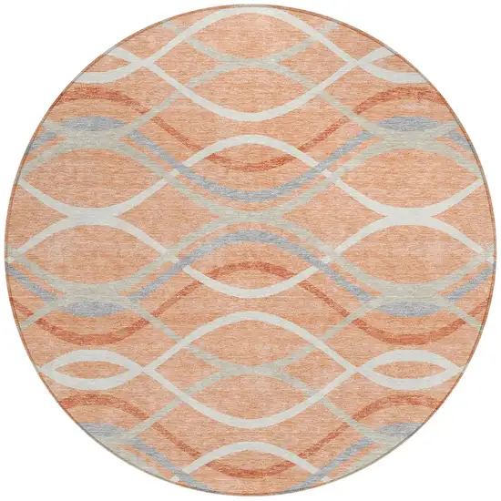 8' Peach Orange And Gray Round Abstract Washable Indoor Outdoor Area Rug Photo 4